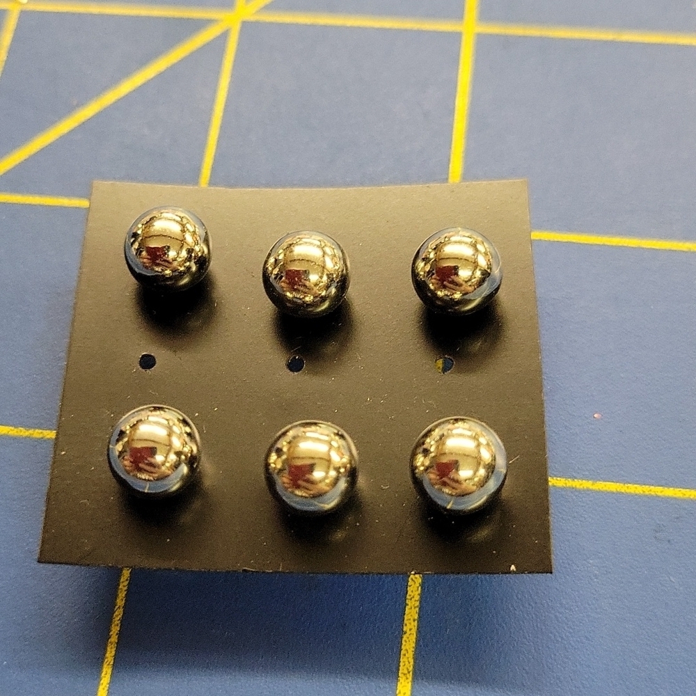 Set of 3 Pairs Faux Silver Tone Balls 0.25"